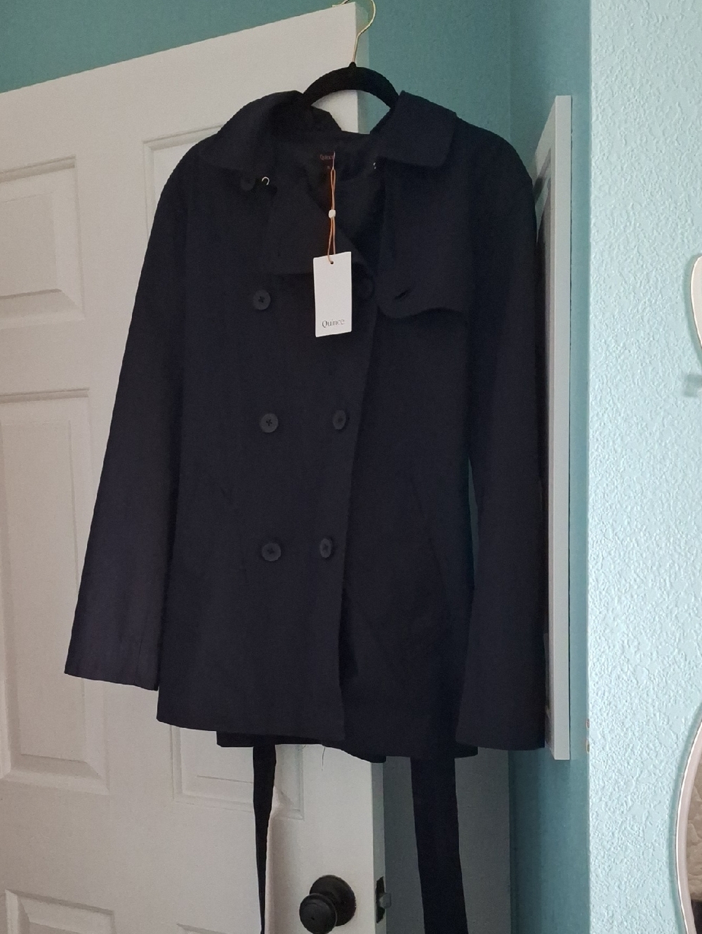 Quince Comfort Stretch Short Trench Coat Navy XL NWT - Picture 2 of 5
